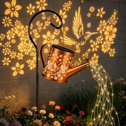 Solar Watering Can Lights Waterproof Hanging Decor Floral Hummingbird Yard by Unknown