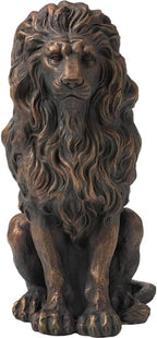Large Brown Lion Garden Statue, 20.47" Resin Regal Sitting Lion Sculpture for Front Door, Luxury Home Entrance Guardian Decor, Outdoor Animal Figurine, Feng Shui Protection Beast - Image 3
