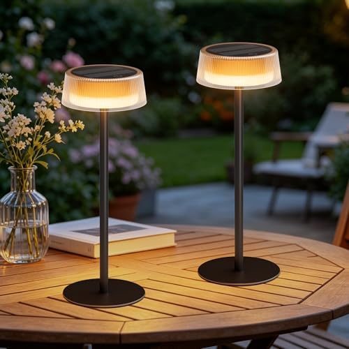 Solar Table Lamps Outdoor 2 Pack, Patio Solar Table Lights IP65 Waterproof by KuflooQ