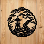 Japanese Garden Pagoda Scene Metal Wall Art Metal Outdoor Decor Metal Signs Zen Minimalist Artwork Elegant Wall Decor Home Decoration for Living Room Bedroom Patio Garden (Black,16inch) - Image 4