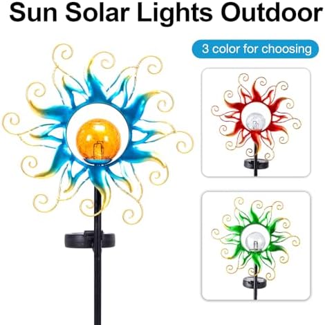 Solar Lights Outdoor Garden Decor, Blue Metal Sun Crackle Glass Globe Stake Waterproof 30LED Decorations Unique Gifts for Women,Mom,Outside, Patio,Lawn,Yard,Pathway - Image 2