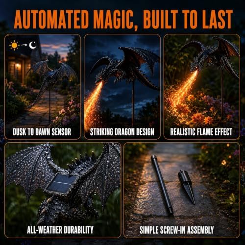 Solar Dragon Fire Garden Light,2027 New Gothic Winged Dragon Stake Light - Image 5