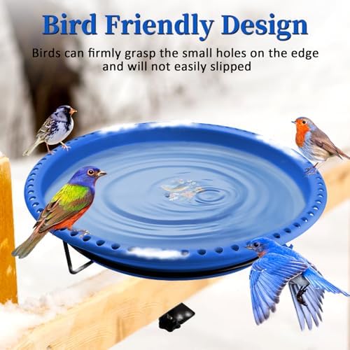 Daoeny Heated Bird Baths for Outdoors, Upgraded 100W Thermostatically Controlled Heated Bird Bath for Deck Railing, Heated Bird Bath for Outside Winter Garden Yard Patio Decor (Blue) - Image 4