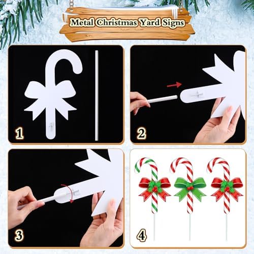 Drydiet 3 Pack Metal Christmas Yard Signs Decor Xmas Yard Stakes Outdoor with Stakes for Holiday Outdoor Garden Lawn Pathway Decoration(Candy Cane) - Image 3