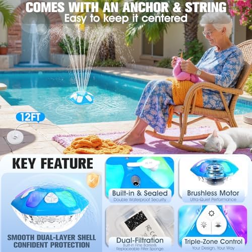 9000mah Rechargeable Floating Pool Fountain with Light Show & Anchor -1PC - Image 5