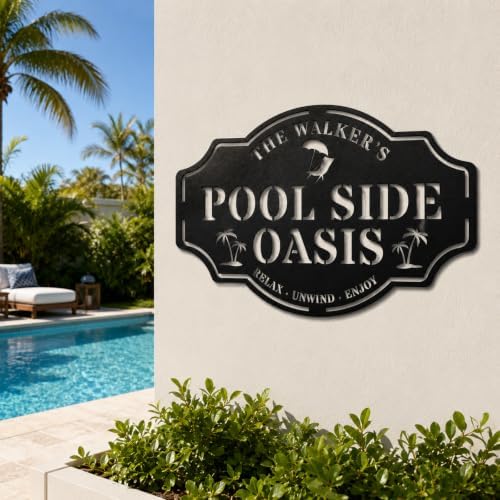 Personalized Swimming Pool Metal Sign, Custom Family Poolside Oasis Sign, Custom Pool Sign, Patio Decor, Backyard Decor - Image 4