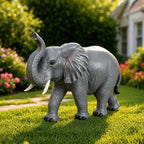 Resin Elephant Statue Outdoor Garden Decor, Grey Weatherproof Sculpture by Guioiby