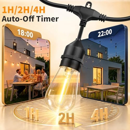 Hotsonic Remote Control Outdoor String Lights Waterproof, 50 FT LED Outside Lights with Shatterproof Bulbs, Dimmable Hanging S14 Lights 3 Modes for Patio Porch Garden pergola Yard Party House Decors - Image 6