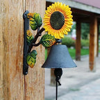 Heavy Duty Cast Iron Wall Bell - Decorative Retro Style Sunflower Hand Bell - Manually Shaking Wall Hanging Doorbell - Indoor Outdoor Wall Mounted Dinner Bell - Garden Home Wall Decoration - Image 4