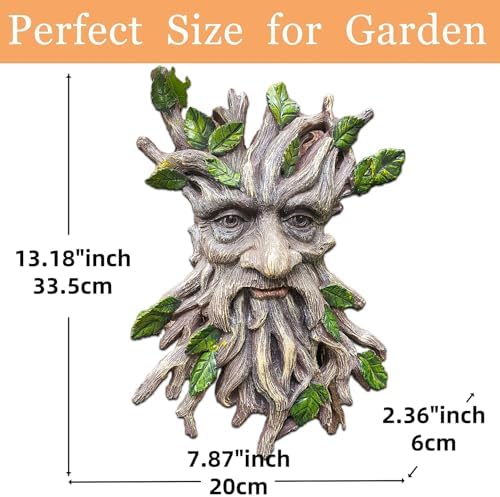 13.2" Real Tree Face Hugger Statue, Resin Elves Sculpture with Foliage Features, Large Outdoor Tree Hugger for Yard Art, Halloween Trees Decorations Outdoor Wall Mounted Statue - Image 3