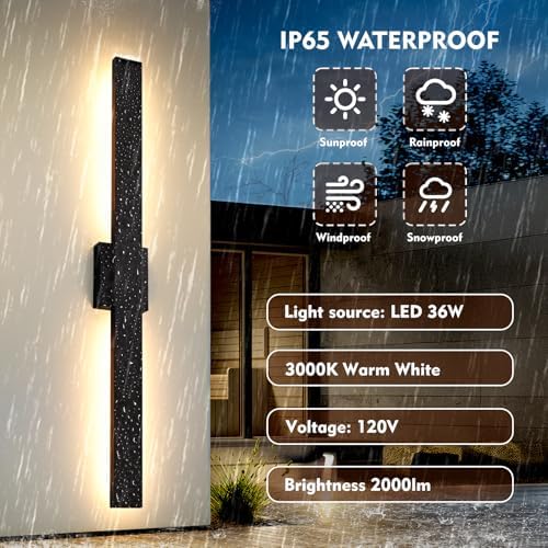 40.1inch Long Outdoor Modern LED Wall Light, Waterproof IP65 Warm White Led Wall Mount Lighting Fixture Black Outdoor Wall Sconces Outside Lights for House Garage Front Door Patio 1Pack - Image 4
