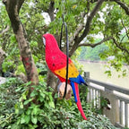 Hanging Scarlet Macaw Parrot Perching on Branch in Metal Round Ring for Home Patio Garden Decor 16" H (Red and Yellow) - Image 3