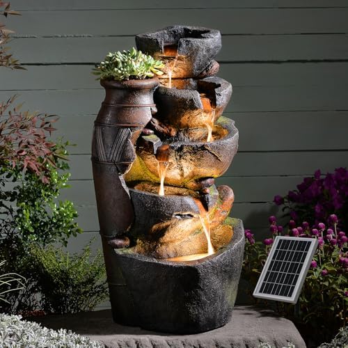 31.7" Tall Rock Solar Water Fountain Outdoor Waterfall by Pivotify