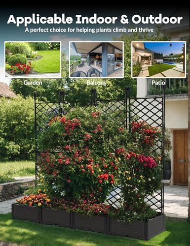 Patikuin 4-Section Sturdy Weather-Resistant Raised Garden Bed with Metal Trellis, Vertical Modular Planter Box & Privacy Screen for Climbing Plants, Vegetables, Flowers - Image 7