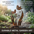 Bird & Wildflower Metal Garden Stake, Outdoor Yard Decor Art Stakes (2PCS) - Image 3