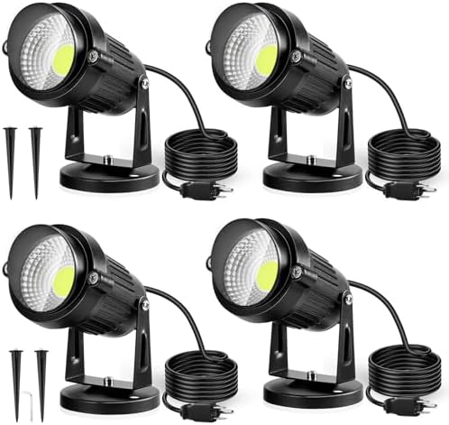 Landscape Lights - 5W 110V Outdoor Spotlight - Waterproof IP65-3000K Cool White LED Landscape Lights - 5ft Cable for Yard Garden Patio Driveway House (Include Spike) (4 Pack) by LemonBest
