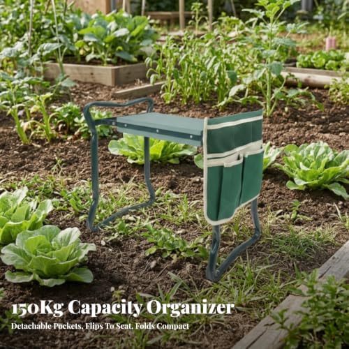 Multifunctional Garden Kneeler and Seat | 150kg Load Capacity, Garden Kneeler with Tool Pouch, Portable, Furniture, for Gardening, Work, Gardeners, Seniors, Small Cloth Bag - Image 2