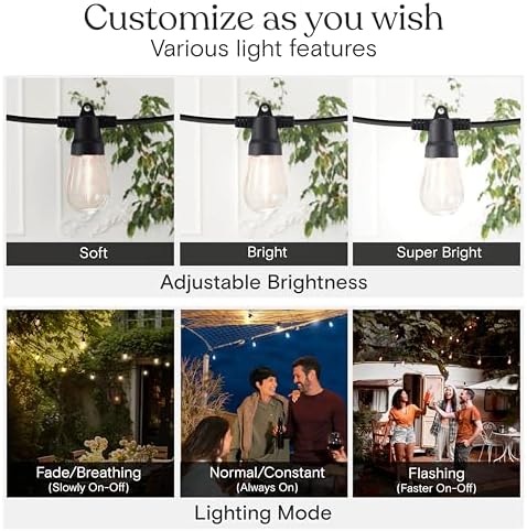 Brightech Solar String Lights with 48 Hanging Edison Bulbs and Brightness Controls with Remote 7W-104 3000K - Image 4