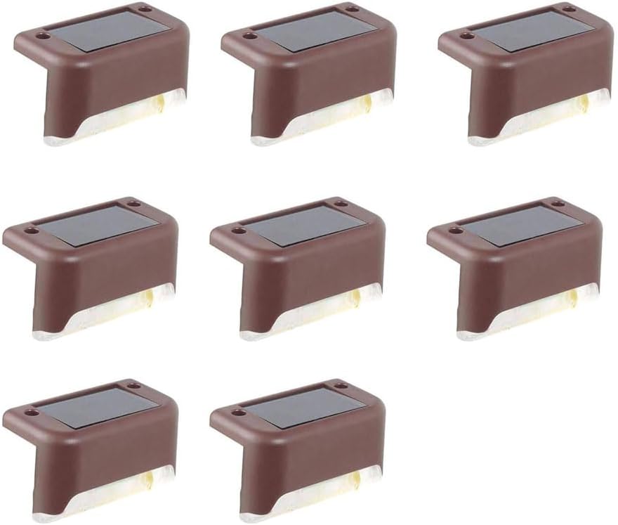 Solar Outdoor Fence Step Lights, 8pcs Brown IP44 LED Outdoor Stair Lights, 1400mAh, Suitable for Courtyards, Decks, Steps, Walkways, and Lawn Paths by GTQPS