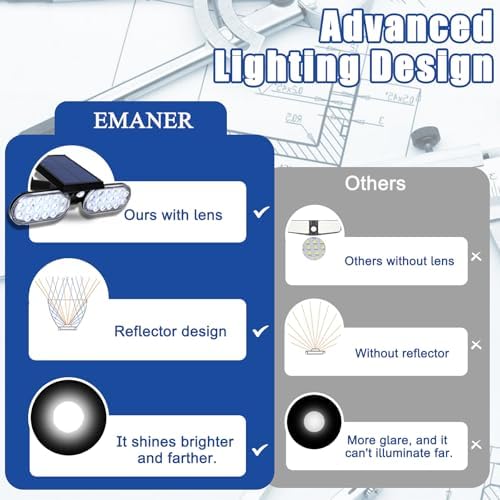 EMANER Motion Lights Solar Powered, Outdoor Flood Lights Stay On or Motion On/Off, Dusk to Dawn Security Solar Light, Covers up to 40ft Distance Landscape Spotlights for Garden Backyard Path, 8-Pack - Image 3