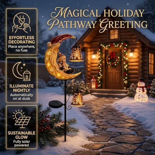Solar Halloween Black Cat & Pumpkin Moon Garden Stake Light,2-in-1 Waterproof Outdoor LED Yard Decor with Hanging Lantern,Auto Dusk-to-Dawn Lawn Ornament for Pathway,Patio, Walkway (Color-C-2PCS) - Image 3