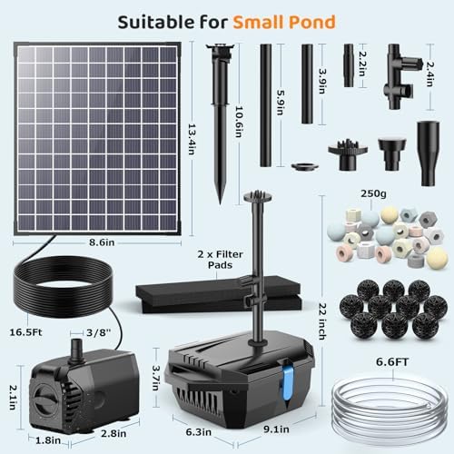 Antfraer 25W Solar Pond Pump with Filter Box, Outdoor Solar Pond Filter Fountain Kit for Garden Pond Waterfall, Includes Adjustable Nozzles, Tubing & Filtration Media - Image 5