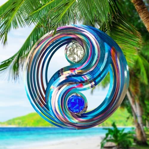 FONMY Mandala Wind Spinner w/Crystal Ball-Fengshui 3D Stainless Steel Hanging Spinners Worth Gift Christmas Decoration Indoor/Outdoor Garden Décor Kinetic Yard Art 12 Inches Wind Sculpture - Image 4