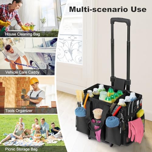Housolution Rolling Cleaning Caddy Bag with Wheels, Black - Image 4