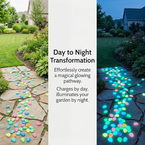 Colorful Glow-in-the-Dark Garden Stones, Night Guide Pebbles Solar Glowing Rocks for Landscaping Walkways Aquariums,5 Hour Glow Weatherproof Resin Luminous Stepping Stones (2000, Green) - Image 6