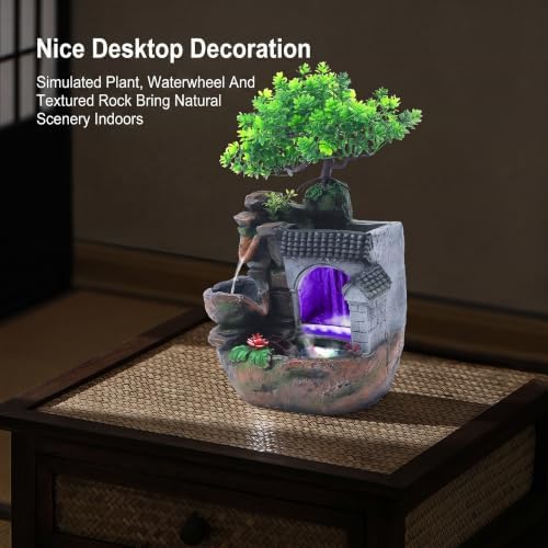 Tabletop Water Fountain, LED Rockery Waterfall Decor, 11.81 in Resin Accent - Image 6