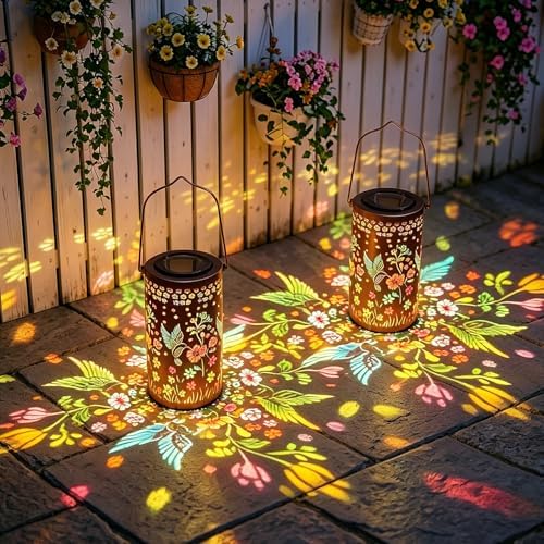 2 Pack Colorful Hummingbird Solar Lanterns Outdoor Waterproof, Decorative Metal Hanging Lantern Hummingbird Solar Lantern for Porch Yard Tabletop Path Garden Decor, Ideal Gifts for Mom Wife Grandma by SOTOPOO