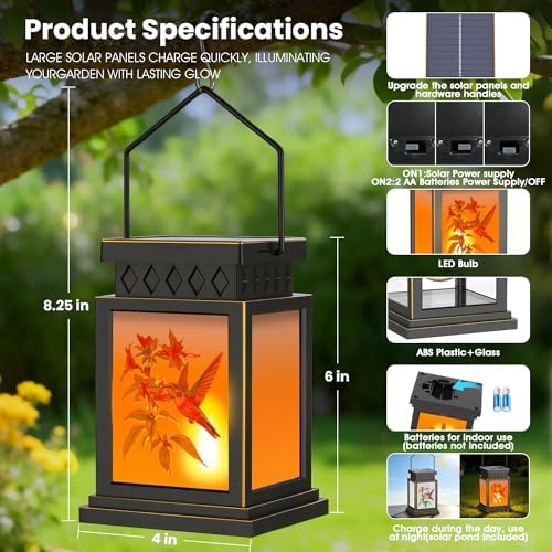 2 Pack Farmhouse Solar Lanterns ,Flame Glass Solar Lanterns ,Outdoor Waterproof Upgraded Solar and 2 AA Batteries Powered, for Mantelpiece,Outside Porch, Patio and Indoor Tables. - Image 6