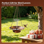 12.6" W Hanging Bird Bath with Solar Fountain, Upgraded Metal Bronze - Image 7
