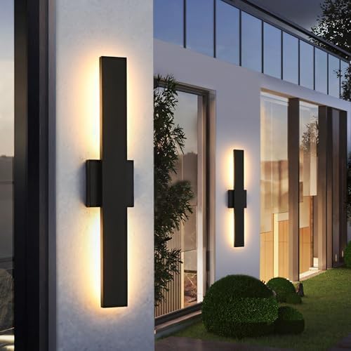 23.6inch Long Outdoor Modern LED Wall Light,24W Waterproof IP65 Warm White Led Wall Mount Lighting Fixture Black Outdoor Wall Sconces Outside Lights for House Garage Front Door Patio 2Pack by SIONLOM