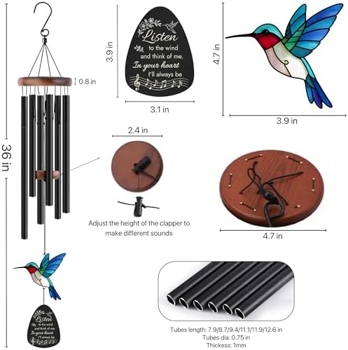 Sympathy Wind Chimes for Loss of Loved One with Hummingbird Suncatcher - Image 2