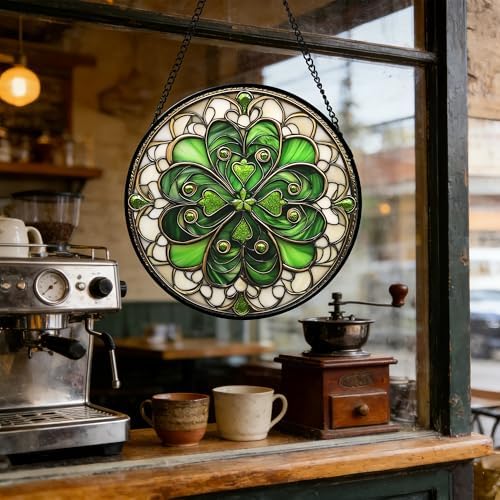 Stained Glass Window Hanging Lucky Clover Suncatcher Gift for Mom 15" - Image 6