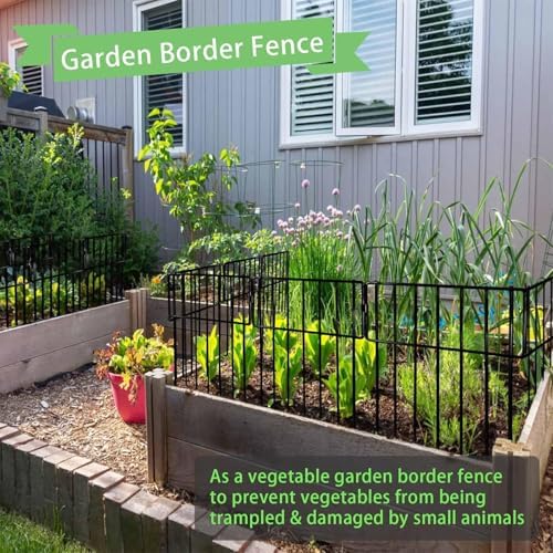Thrivinest 30 Pack Animal Barrier Fence, No Dig Fence Decorative Fences, Rustproof Metal Small Garden Fence Border for Dogs Rabbits (Black, 30 Pack,30Ft) - Image 2
