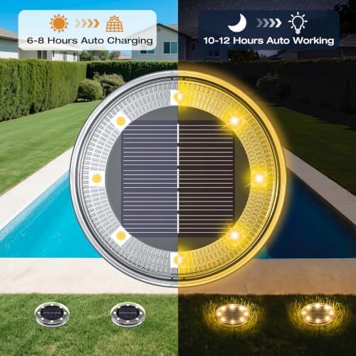 vighep Mini Solar Ground Lights, 24 Pack Solar Lights Outdoor Waterproof, Upgraded LED Flat Landscape Lighting for Outside Pathway Garden Patio Yard Driveway,Warm White - Image 4