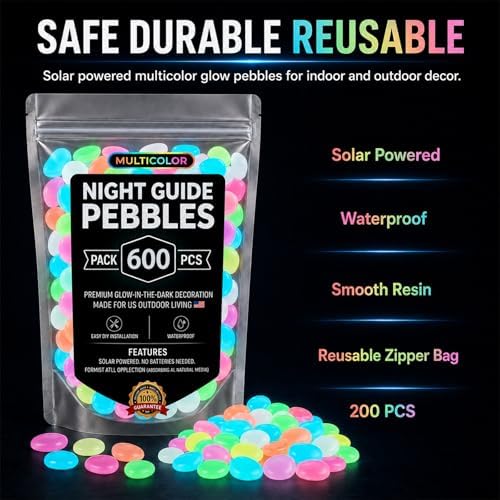 Glow in the Dark Rocks for Garden Decor, Luminous Pebbles for Aquarium Fish Tank, Outdoor Walkway, Patio, Planter and Yard Decoration (Multicolor 600PCS) - Image 4