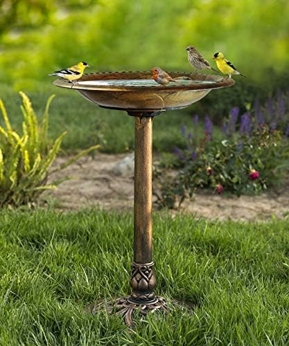 Westcharm 28 Inch Lightweight Poly Resin Outdoor Birdbath for Outside with Decoration Pedestal Base Stand - Pedestal Bird Bath for Outdoors Yard and Garden - Antique Bronze - Image 2