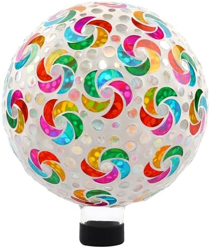 VOREEN Mosaic Garden Gazing Ball, Handcrafted Colorful Pinwheel Glass Decorative Ball, 10 Inch for Indoor & Outdoor Yard Lawn Patio Garden Decor by VOREEN