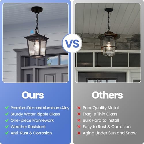 Outdoor Dusk to Dawn Pendant Light Black Outdoor Porch Hanging Light - Image 7