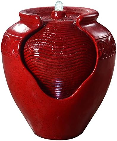 Teamson Home Outdoor Pot Fountain with LED Lights and Pump, Floor Water Fountain for Patio, Garden, Backyard, Decking Home Décor, 16.93 Inch Height, Red by TeamsonHome
