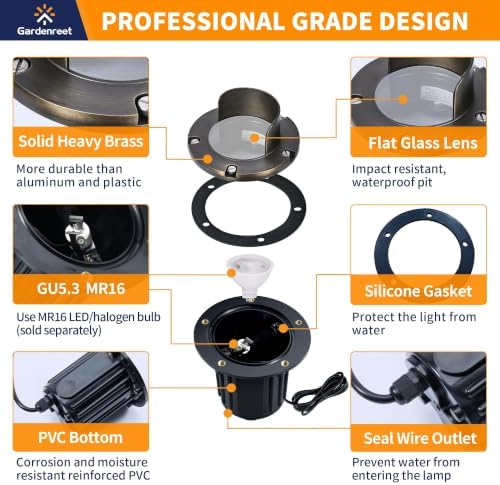 Gardenreet Low Voltage Well Light - Brass Ip65 LED All Weather In-Ground Hardwired Lighting, 12V Directional Fixture, Antique Bronze for Pathway Floor Tree Without MR16 Bulb - Image 2