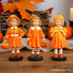 OrnamentallyYou Inviting Pumpkin Girl Trio Set of Figurines, 6" Victorian Autumn Fall and Halloween Table Decoration - Image 3