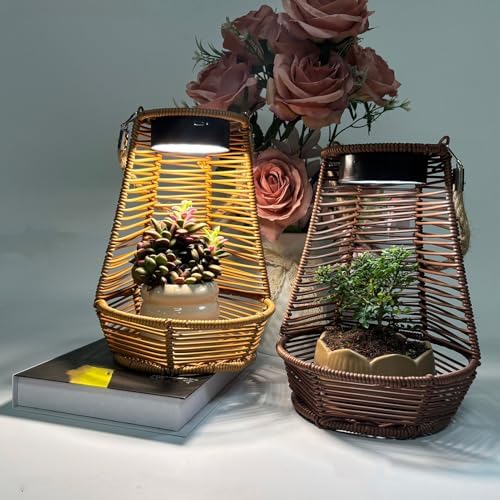 Dpofirs Hanging Rattan Lantern, Outdoor Solar Light Planter, Water Proof PC Rattan Outdoor Lantern with LED Lighting, for Garden Terrace Balcony Yard (Dark Brown) - Image 4