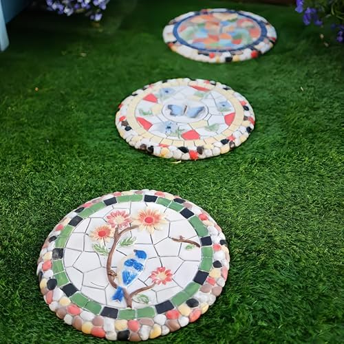 Round Garden Stepping Stones Resin Decorative Stepping Stone for Garden, 13 Inch Thicker Pavers for Garden Walkway Tread Stone Paving Stone for Yard Emulational Outdoor Lawn Decoration Stones(Style A) - Image 3
