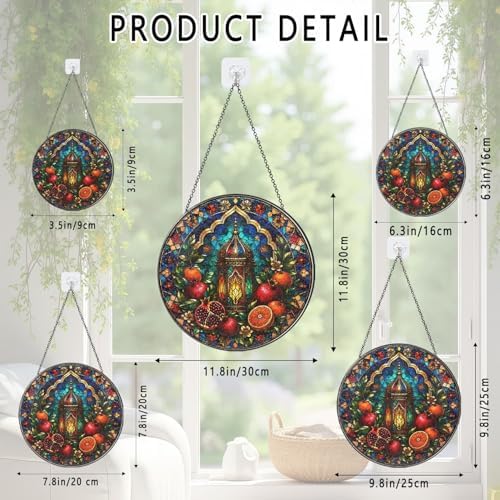 Stained Glass Window Hanging Lantern and Pomegranate Sun Catchers Colorful Mediterranean Fruit Glass Art Suncatchers for Living Room Garden Outdoor Indoor and Home Decor (9.8x9.8 in) - Image 3