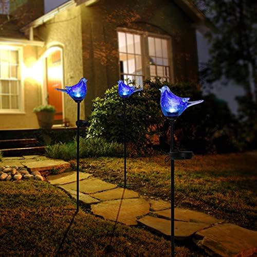 Afirst Outdoor Solar Garden Lights, Hand Blown Glass Blue Bird Yard Stake - Image 5
