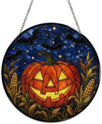 Jack O Lantern Bats Corn Stained Glass Suncatcher 11.8" Colorful Window Hanging Ornament, Sun Catcher Decor for Bathroom Front Door Living Room Home Wall Garden - Image 4